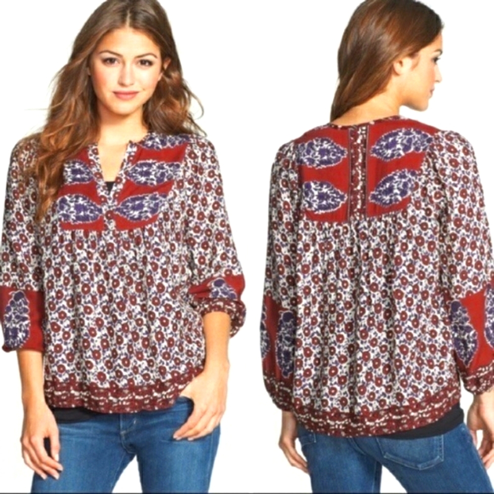 Lucky Brand Annabelle Mixed Print Boho Top